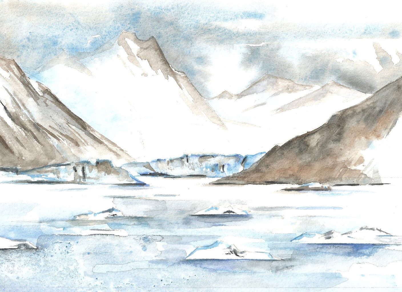 Aquarelle de Bertrand Lebert : vue du Spitzberg